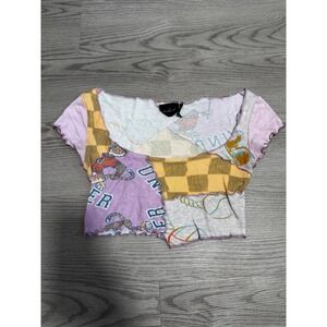 Cut From The Cloth Patchwork‎ Crop Top Graphic Print Short Sleeve XS